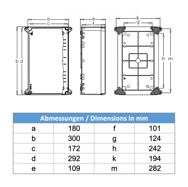 Installationsgehäuse IP67 (180x300x110mm) - mit Transparentdeckel